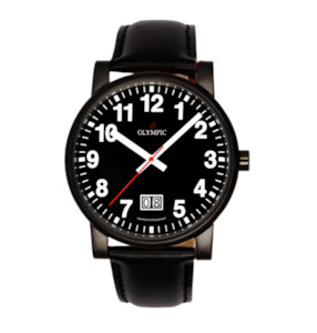 Jewellery: Olympic - Full Black Watch With Leather Strap