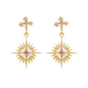 Lindi Kingi Design: Lindi Kingi - Starburst Earrings Gold Plate & Champagne Zirconias