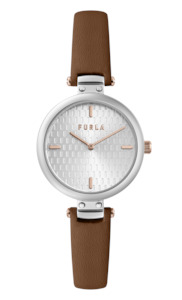 Furla: Furla - New Pin Silver Dial Brown Leather Watch