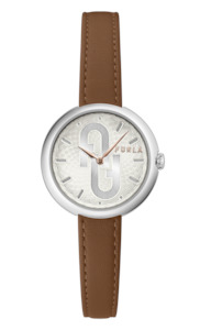 Furla: Furla - Silver Dial Brown Leather Strap Watch