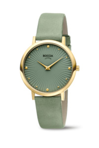 Boccia - Titanium Gold Watch With Leather Green Strap