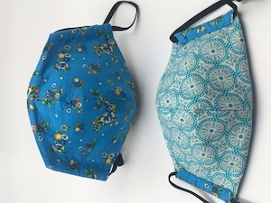 Blue Floral with Blue Geometric Pattern on Reverse - Reversible Limited Edition Face Mask