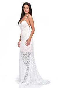 11330- Lace on blush fishtail maxi.