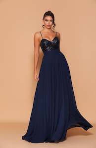 11241 Navy Blue. Elegant  A line with sequin bodice. Size 10