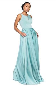 11205 Light blue, A-line gown. Luxurious fabric. Cheeky pockets. Size 16