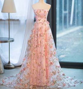 Womenswear: 71764- Stunning A line, pink wedding gown with 3D floral.