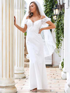 71665 Off shoulder fit and flare. Ivory