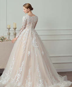 Womenswear: 71336 Modest. Romantic lace. Long sheer sleeves. Beading.