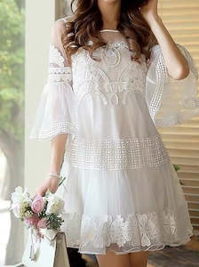 71824 Cute short wedding dress with lace detail.