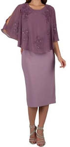 10646 Mauve stretch fabric dress with chiffon overtop.