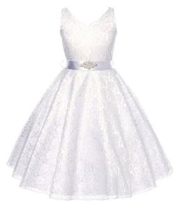 G20207 white lace v neck flower girl, communion, party dress. Age 3-10