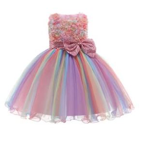 Womenswear: G20303. Pink flower bodice and rainbow tulle skirt