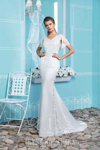 70030 bohemian gown by Iryna Kotapska, ivory satin mermaid.