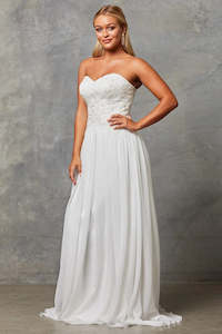 Womenswear: 71450 Strapless, corset, beaded bodice. Chiffon skirt.