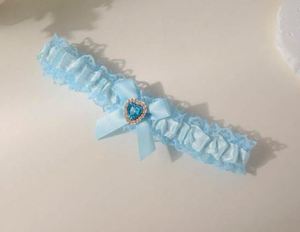 BBG18 Blue lace garter with blue satin ribbon and heart