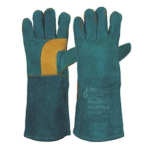 Pyromate South Paw Left Hand Pair – Green & Gold Kevlar Glove Green