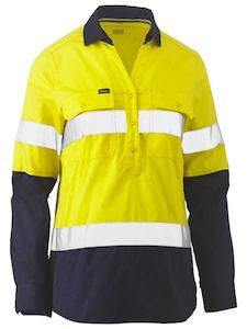 Bisley Womens Taped Hi Vis Stretch V-neck Closed Front Shirt