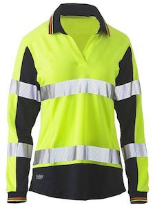 Women's Hi Visibility Clothing: Bisley Women’s Taped Two Tone Hi Vis V-neck Polo