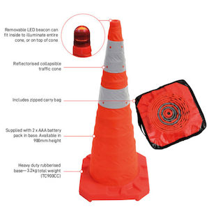 Collapsible Traffic Cone 900mm with Flashing Light