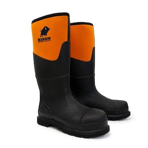 BISON Neo Rubber/Neoprene Safety Gumboots Black/Orange (NEOBK)