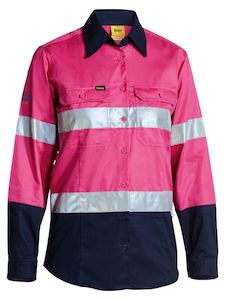 Women's Hi Vis Clothing: Bisley Women’s Hi Vis Taped Lightweight Drill Shirt (BL6896)