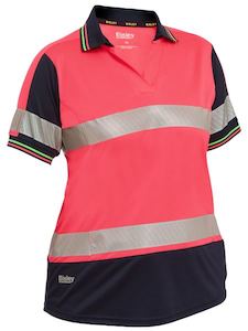 Women's Hi Vis Clothing: Bisley Women’s Hi Vis Taped Two Tone V-Neck Short Sleeve Polo (BKL1225T)