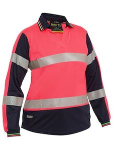 Bisley Women’s Hi Vis Taped Two Tone V-Neck Long Sleeve Polo (BKL6225T)