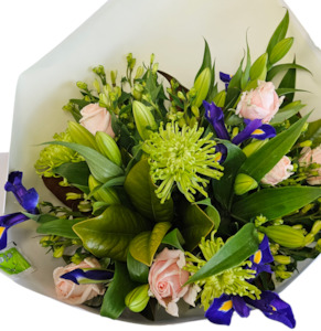 Green, pink and blue all seasons or Green and White Summer Flower Bouquet