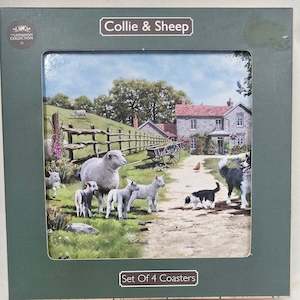 Gifts For Him, Coaster set, farmyard collie and sheep