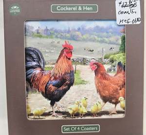 Gifts For Him, Coaster set,  farmyard rooster and hen