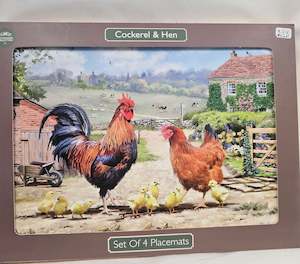 Gifts For Him, Tablemats, farmyard rooster and hen