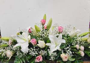 Flower Arrangement Casket Spray, pink and white medium