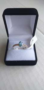 Ring, Blue Topaz oval style, Marcarsite sterling Silver band