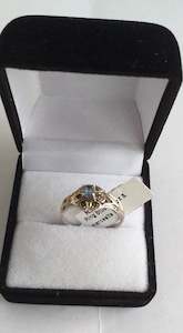 Florist: Ring, Blue Topaz and Marcasite Flower Style Sterling silver