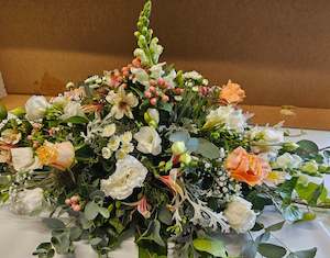 Flower Arrangement Casket Spray, Apricot and White - small