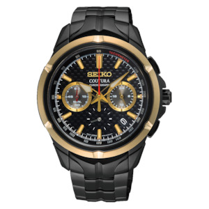 SSB442P SEIKO COUTURA BLACK GOLD TONE Chronograph Watch