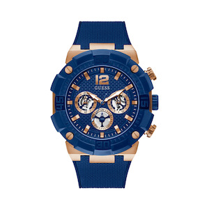 GW0264G4 Guess Navigator Blue Dial Rose Gold Case Blue Silicone Gents Watch