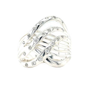 Jewellery: B23J33S Sparkling Sterling Silver 3 Crossover Wave Ring with CZ Stones