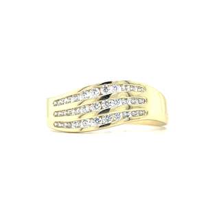 Jewellery: B36J86 9ct Golden Wave CZ Stone 3 Channel Ring