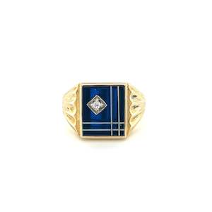 Broadway Jewellers 9ct Yellow Gold rectangle synthetic blue spinel gents ring wi…