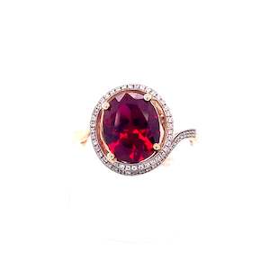 Jewellery: 9ct Gold Ring Created Ruby & CZ Stones B52J79