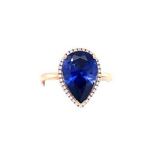 Jewellery: 9ct Gold Ring Synthetic Sapphire & CZ Stones B70J15