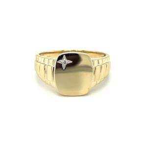 9CT YELLOW GOLD MEN'S DIAMOND SIGNET RING B22J56