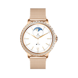 Jewellery: Broadway GI58 Gold Mesh With Peach Strap Ladies Smartwatch Luxury