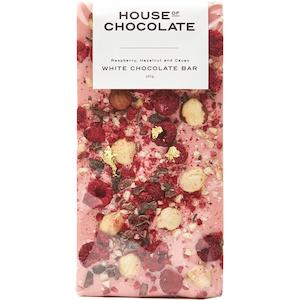 Freeze Dried Raspberry, Hazelnut & Cacao Nib White Chocolate Bar