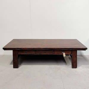 Annas Picks: Large Pine Coffee Table w Drawers WARM BROWN