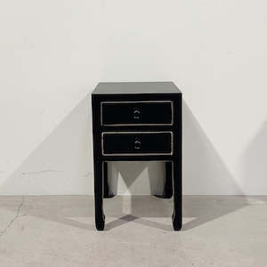 Small Bedside Table 2 Drawers BLACK