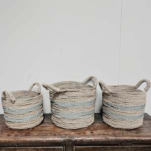 Seagrass Basket - NATURAL & GREY STRIPE