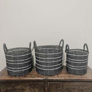 PVC Raffia Basket - Black & White Stripe