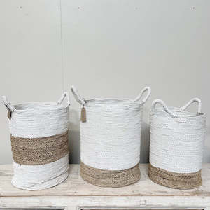 Woven: Seagrass & PVC Tall Basket WHITE / NATURAL